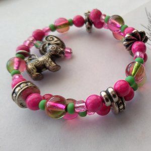 Pink & Green multi color elastic stretch wire costume bangle bracelet handmade